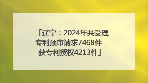 辽宁：2024年共受理专利预审请求7468件 获专利授权4213件